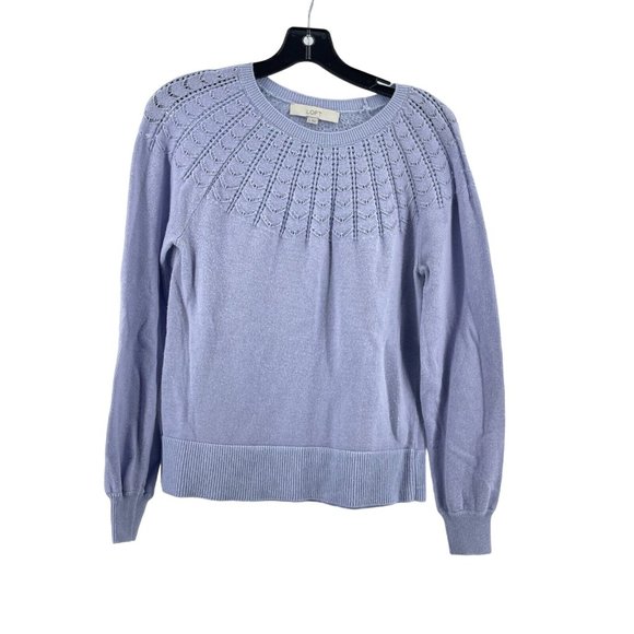 Ann Taylor Loft Women's Long Sleeve Blue Knit Sweater Open Fan Pattern Size S - Picture 2 of 10